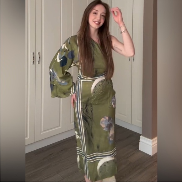 ZARA PRINT ASYMMETRIC LINEN DRESS - Picture 9 of 16